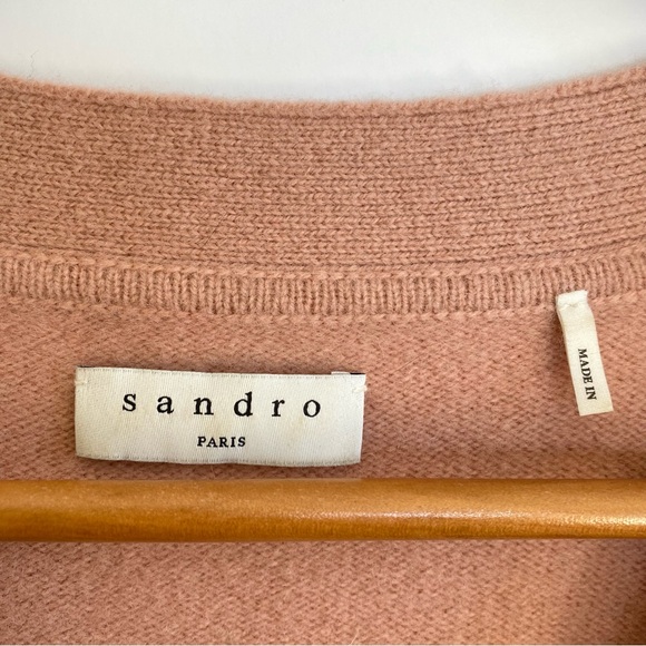 Sandro Paris 100% Wool Puff Sleeve 3 Button Deep V-Neck Cardigan Pink - Picture 2 of 10